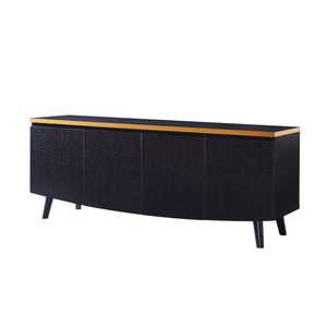 Benzara 4 Door Storage Wooden TV Stand with Faux Gold Trim, Black BM233606 Black MDF, Composite Board BM233606