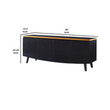 Benzara 4 Door Storage Wooden TV Stand with Faux Gold Trim, Black BM233606 Black MDF, Composite Board BM233606