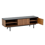 Benzara 63 Inch Wooden TV Stand with Grooved Front, Brown and Gray BM233614 Brown, Gray Solid Wood BM233614