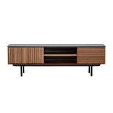 Benzara 63 Inch Wooden TV Stand with Grooved Front, Brown and Gray BM233614 Brown, Gray Solid Wood BM233614