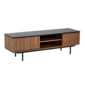 Benzara 63 Inch Wooden TV Stand with Grooved Front, Brown and Gray BM233614 Brown, Gray Solid Wood BM233614