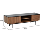 Benzara 63 Inch Wooden TV Stand with Grooved Front, Brown and Gray BM233614 Brown, Gray Solid Wood BM233614