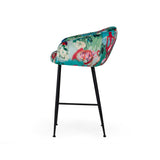Benzara 30 Inch Floral Velvet Upholstered Modern Bar Stool, Multicolor BM233619 Multicolor Fabric, Metal BM233619