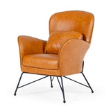 Benzara Leatherette Accent Chair with Metal Frame, Brown BM233626 Brown Leatherette, Metal BM233626