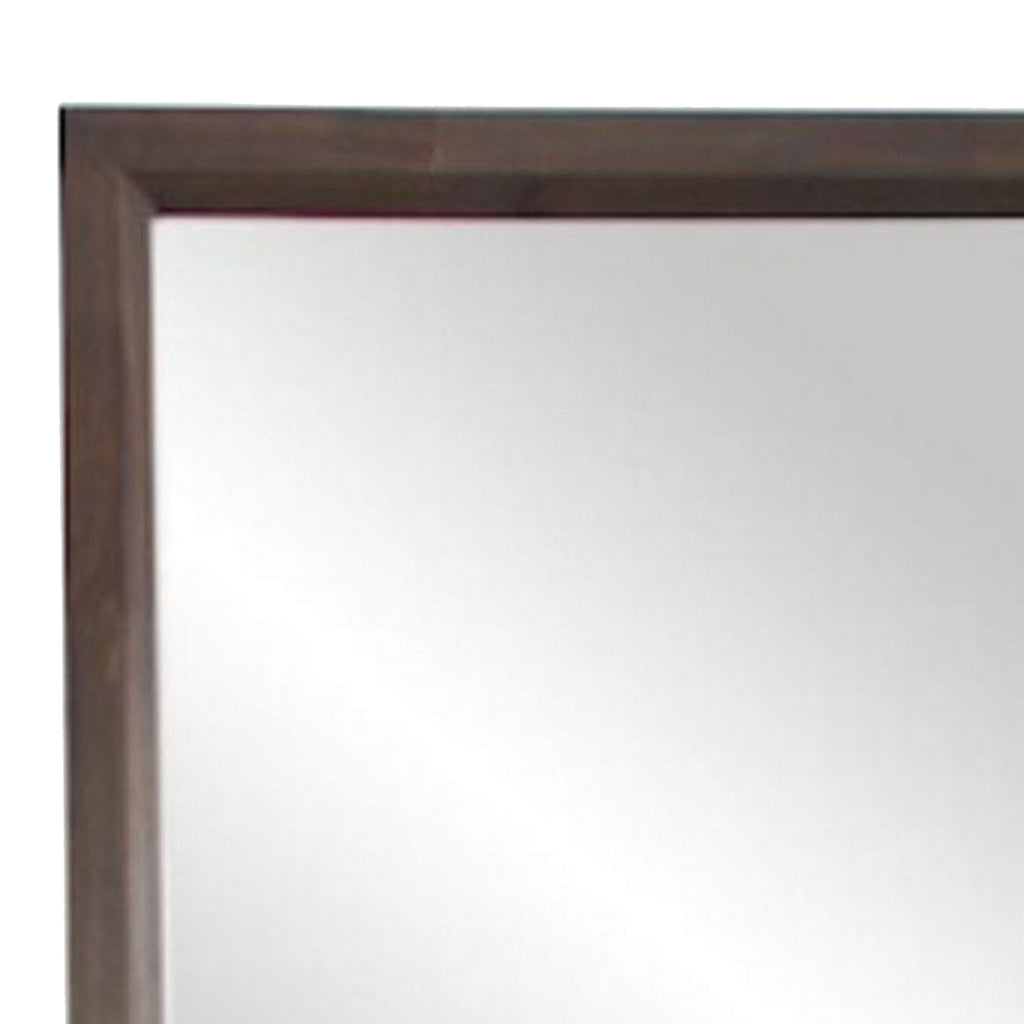 Benzara 33 Inch Rectangular Mid Century Modern Mirror, Brown and Silver BM233634 Brown, Silver Solid Wood, Mirror BM233634