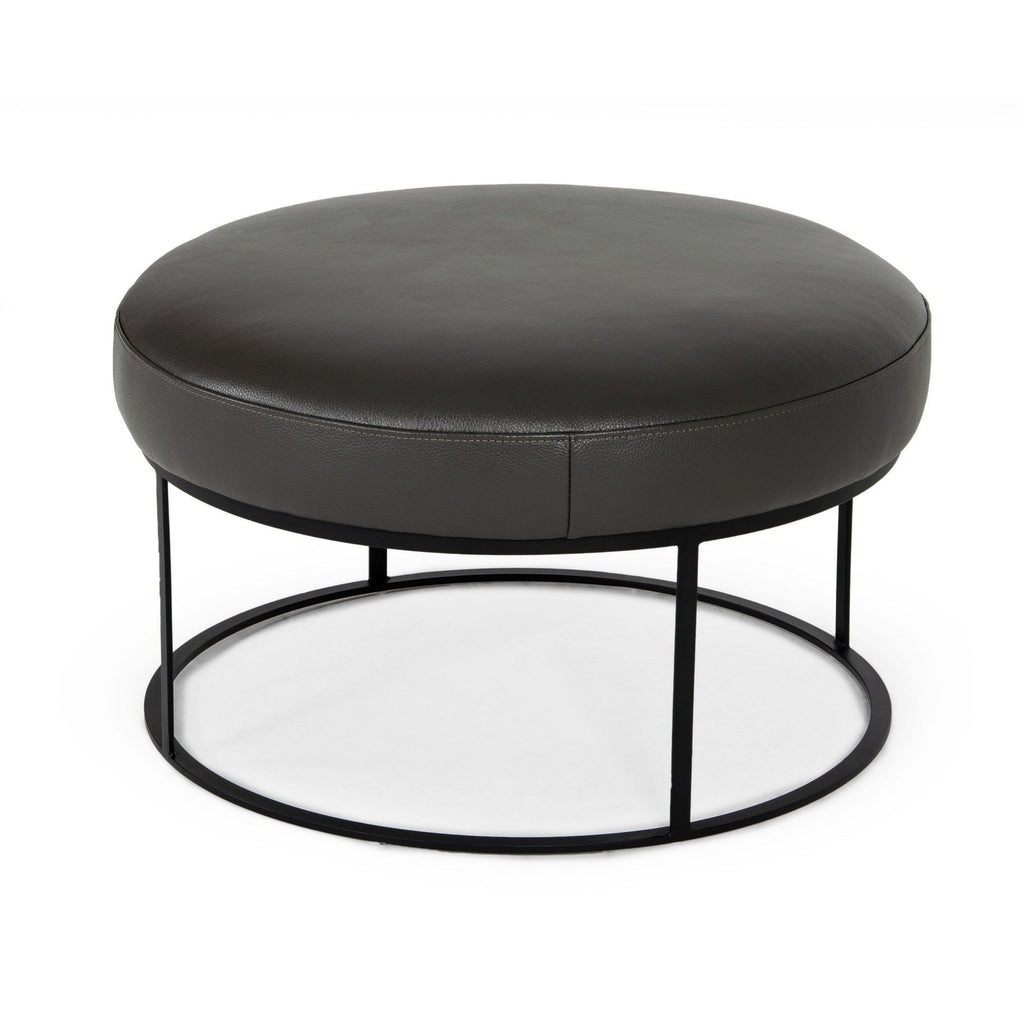 Benzara 18 Inch Leatherette Ottoman with Metal Base, Black and Gray BM233656 Black and Brown Solid Wood, Metal and Leatherette BM233656