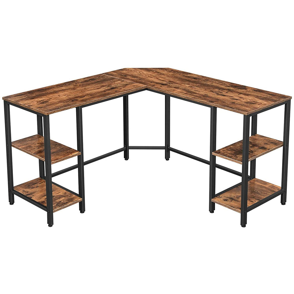 Industrial Wood and Metal Desk with 2 Shelves Brown - Benzara