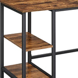 Benzara 54 Inches Metal Frame Computer Desk with 4 Shelves, Brown and Black BM233670 Brown and Black Particleboard and Metal BM233670