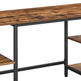 Benzara 54 Inches Metal Frame Computer Desk with 4 Shelves, Brown and Black BM233670 Brown and Black Particleboard and Metal BM233670