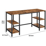 Benzara 54 Inches Metal Frame Computer Desk with 4 Shelves, Brown and Black BM233670 Brown and Black Particleboard and Metal BM233670