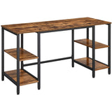 Benzara 54 Inches Metal Frame Computer Desk with 4 Shelves, Brown and Black BM233670 Brown and Black Particleboard and Metal BM233670