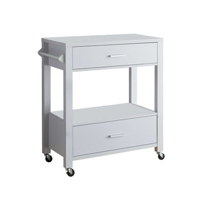 Benzara 2 Drawer Wooden Kitchen Cart with Casters and 1 Open Shelf, White BM233695 White MDF, Composite Board BM233695