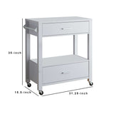 Benzara 2 Drawer Wooden Kitchen Cart with Casters and 1 Open Shelf, White BM233695 White MDF, Composite Board BM233695