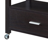 Benzara 2 Drawer Wooden Kitchen Cart with Casters and 1 Open Shelf, Dark Brown BM233696 Brown MDF, Composite Board BM233696