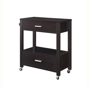 Benzara 2 Drawer Wooden Kitchen Cart with Casters and 1 Open Shelf, Dark Brown BM233696 Brown MDF, Composite Board BM233696