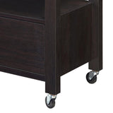 Benzara 2 Drawer Wooden Kitchen Cart with Casters and 1 Open Shelf, Dark Brown BM233696 Brown MDF, Composite Board BM233696