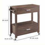 Benzara 2 Drawer Wooden Kitchen Cart with Casters and 1 Open Shelf, Brown BM233697 Brown MDF, Composite Board BM233697