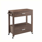 Benzara 2 Drawer Wooden Kitchen Cart with Casters and 1 Open Shelf, Brown BM233697 Brown MDF, Composite Board BM233697