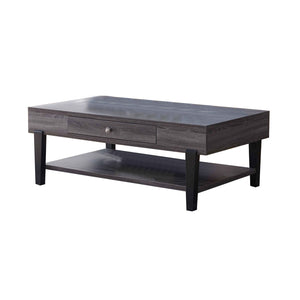 Benzara 1 Drawer Wooden Coffee Table with 1 Open Shelf, Distressed Gray BM233706 Gray MDF, Composite Board BM233706