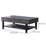 Benzara 1 Drawer Wooden Coffee Table with 1 Open Shelf, Distressed Gray BM233706 Gray MDF, Composite Board BM233706