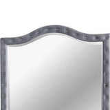 Benzara 38 Inch Fabric Padded Frame Mirror with Button Tufting, Gray BM233763 Gray Solid Wood, Fabric and Mirror BM233763