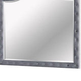 Benzara 38 Inch Fabric Padded Frame Mirror with Button Tufting, Gray BM233763 Gray Solid Wood, Fabric and Mirror BM233763