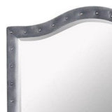 Benzara 38 Inch Fabric Padded Frame Mirror with Button Tufting, Gray BM233763 Gray Solid Wood, Fabric and Mirror BM233763