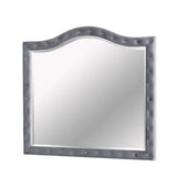 Benzara 38 Inch Fabric Padded Frame Mirror with Button Tufting, Gray BM233763 Gray Solid Wood, Fabric and Mirror BM233763