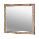 Benzara 38 Inch Mirror with Rectangular Wooden Frame, Brown BM233764 Brown Solid Wood, Veneer, and Mirror BM233764