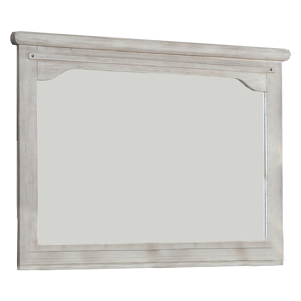 Benzara 36 Inch Mirror with Chiseled Inner Wooden Frame, White BM233771 White Solid Wood and Mirror BM233771