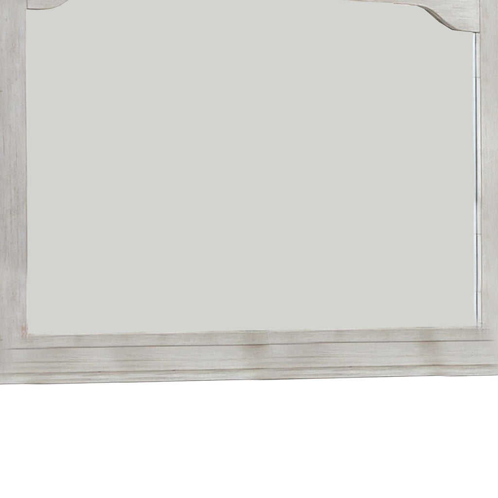 Benzara 36 Inch Mirror with Chiseled Inner Wooden Frame, White BM233771 White Solid Wood and Mirror BM233771