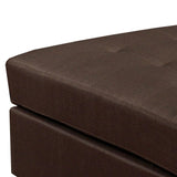 Benzara 34 Inch Fabric Upholstered Ottoman with Button Tufting, Brown BM233772 Brown Solid Wood and Fabric BM233772