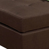 Benzara 34 Inch Fabric Upholstered Ottoman with Button Tufting, Brown BM233772 Brown Solid Wood and Fabric BM233772