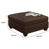 Benzara 34 Inch Fabric Upholstered Ottoman with Button Tufting, Brown BM233772 Brown Solid Wood and Fabric BM233772