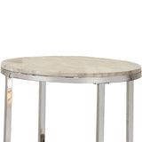 Benzara 25 Inch Metal End Table with Faux Marble Top, Silver BM233773 Silver Metal, Glass, and Faux Marble BM233773