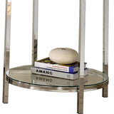 Benzara 25 Inch Metal End Table with Faux Marble Top, Silver BM233773 Silver Metal, Glass, and Faux Marble BM233773