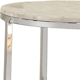 Benzara 25 Inch Metal End Table with Faux Marble Top, Silver BM233773 Silver Metal, Glass, and Faux Marble BM233773