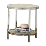 25 Inch Metal End Table with Faux Marble Top, Silver