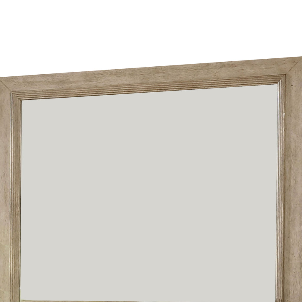 Benzara 36 Inch Wooden Frame Mirror with Molded Details, Brown BM233776 Brown Solid Wood, Veneer, and Mirror BM233776