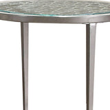 Benzara Round Glass Top Metal End Table with Sleek Tapered Legs, Silver BM233781 Silver Metal, Glass BM233781