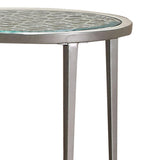 Benzara Round Glass Top Metal End Table with Sleek Tapered Legs, Silver BM233781 Silver Metal, Glass BM233781