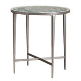 Round Glass Top Metal End Table with Sleek Tapered Legs, Silver