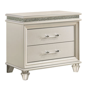 Benzara 2 Drawer Nightstand with Acrylic Feet and Crystal Accents, Silver BM233784 Silver Solid wood, Acrylic BM233784