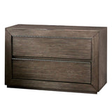 Benzara 2 Drawer Wooden Nightstand with Recessed Metal Pulls, Brown BM233786 Brown Solid wood BM233786