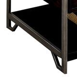 Benzara 2 Drawer Wooden Coffee Table with Open Shelf, Dark Brown BM233788 Brown Solid wood, Metal BM233788