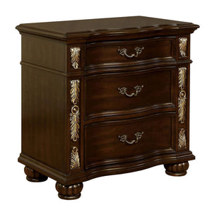 Benzara 3 Drawer Wooden Nightstand with Decorative Accent and USB Plugin, Brown BM233789 Brown Solid wood, Veneer BM233789