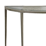 Benzara Semicircular Glass Top Sofa Table with Sleek Tapered Legs, Silver BM233795 Silver Metal, Glass BM233795