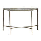 Benzara Semicircular Glass Top Sofa Table with Sleek Tapered Legs, Silver BM233795 Silver Metal, Glass BM233795