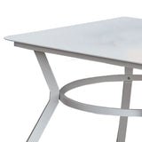 Benzara Plank Top Aluminum Patio Table with Flared Legs, White BM233798 White Metal BM233798