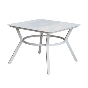 Benzara Plank Top Aluminum Patio Table with Flared Legs, White BM233798 White Metal BM233798